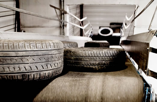 Tyres being recycled